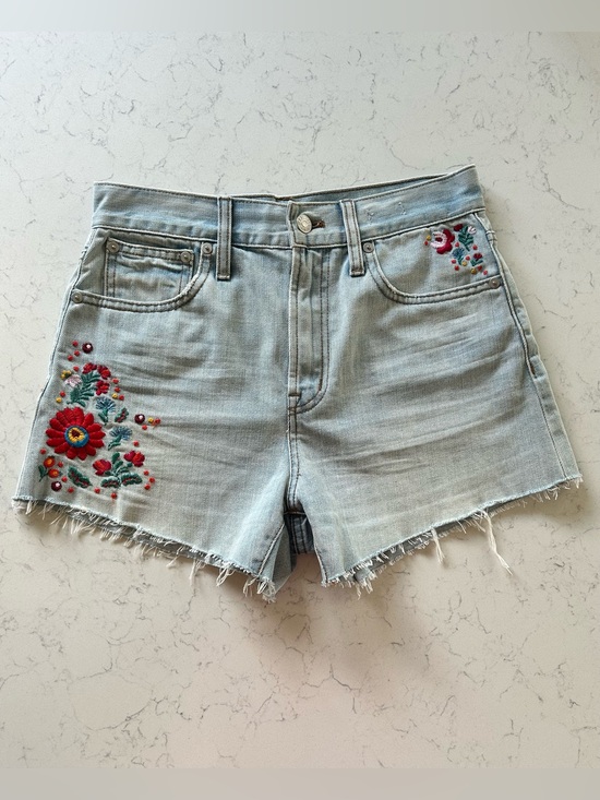 Madewell Pants - Madewell The Perfect Jean Short High Rise Light Wash with Floral Embroidery